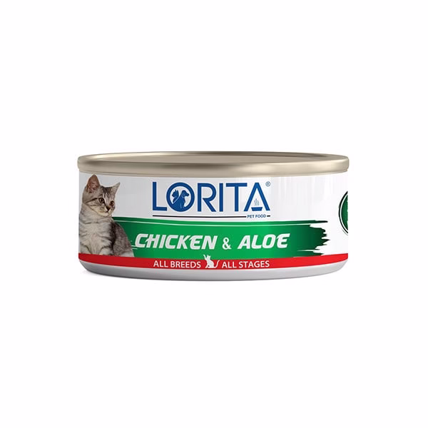 lorita-chicken-and-aloe-canned-for-cat-min کنسرو گربه لوریتا | Lorita فیله نچرال مرغ و آلوئه ورا 90 گرمی - Image 1